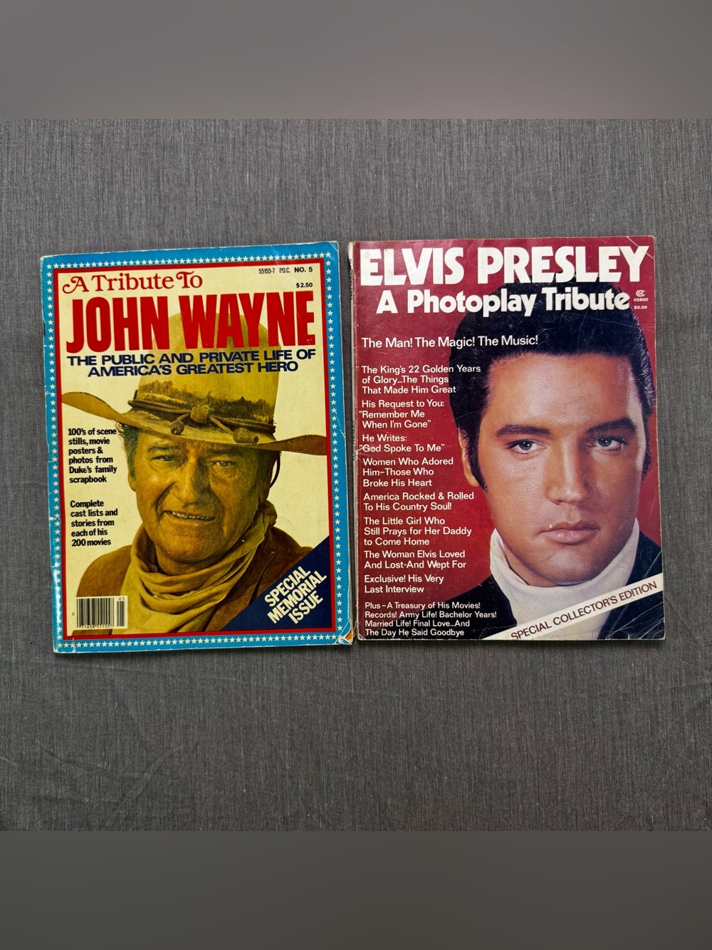 Vintage 1970s Tribute Magazine Lot John Wayne 1979 & Elvis Presley 1977 Rare